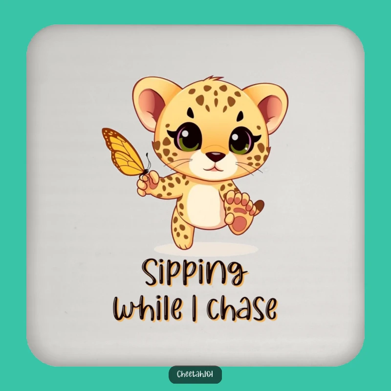 Funny Cheetah Cub Chase Coasters: Protect Surfaces with Playful Charm