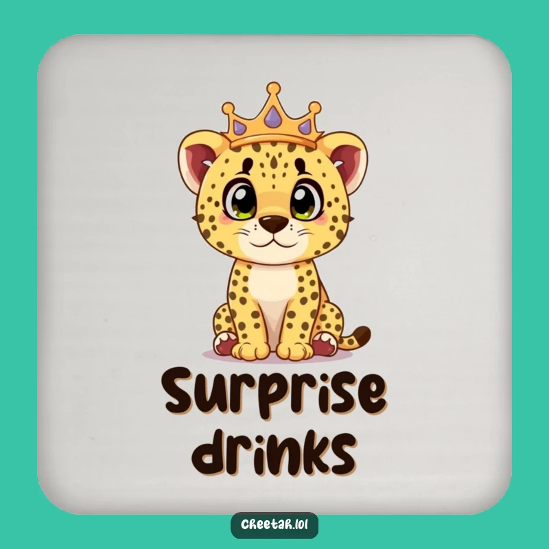 Funny Cheetah Cub Coaster Set: Protect Surfaces with Royal Surprise