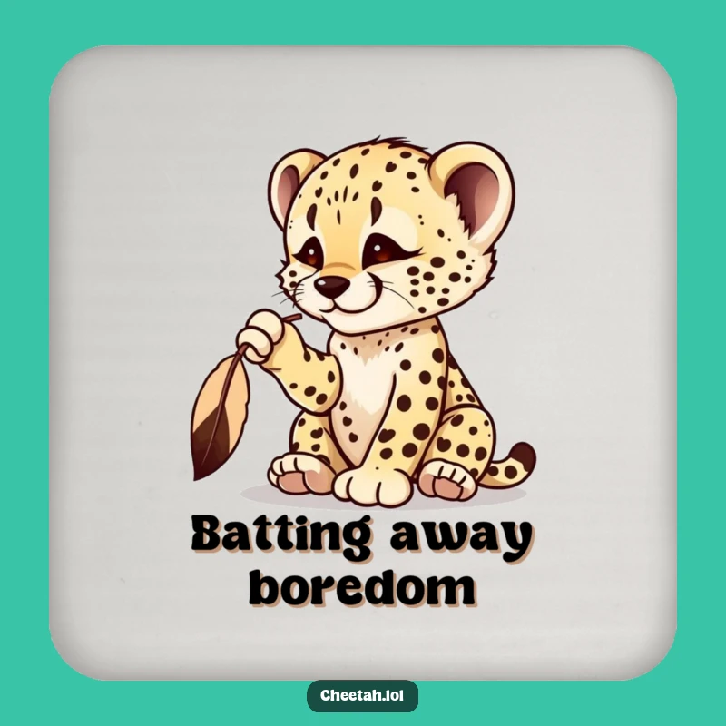 Funny Cheetah Cub Feather Coasters - Playful Protection for Surfaces