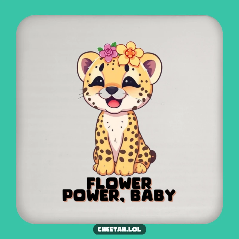 Funny Cheetah Cub Flower Crown Coaster Set: Protect Surfaces with Giggles