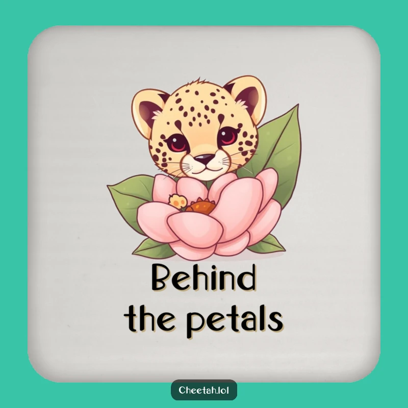 Funny Cheetah Cub Flower Peek Coaster: Protect Surfaces with Charm Gift
