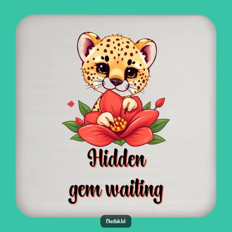 Funny Cheetah Cub Flower Peek Coaster Set - Cute Protection, Great Gift