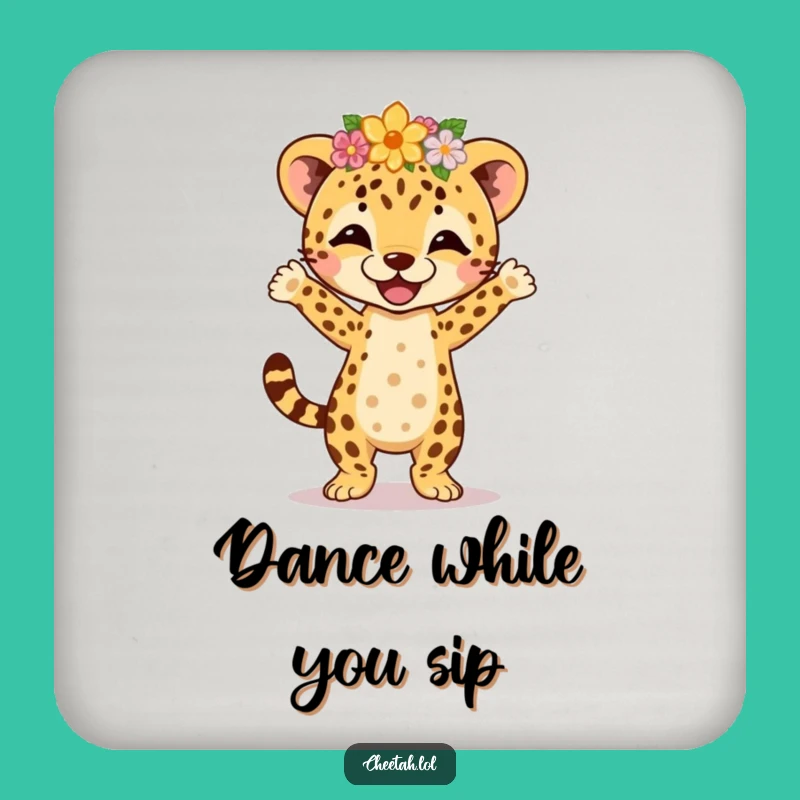 Funny Cheetah Cub Jig Coaster Set - Flower Crown Dance Decor