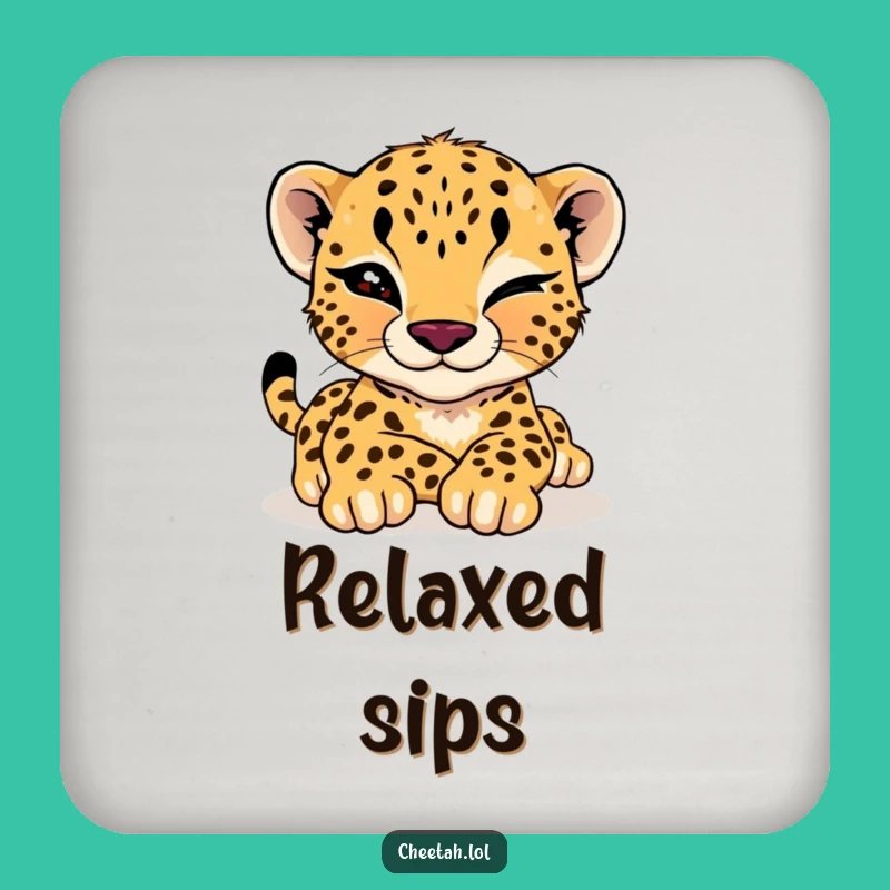 Funny Cheetah Cub Wink Drink Coaster: Sip with Playful Style