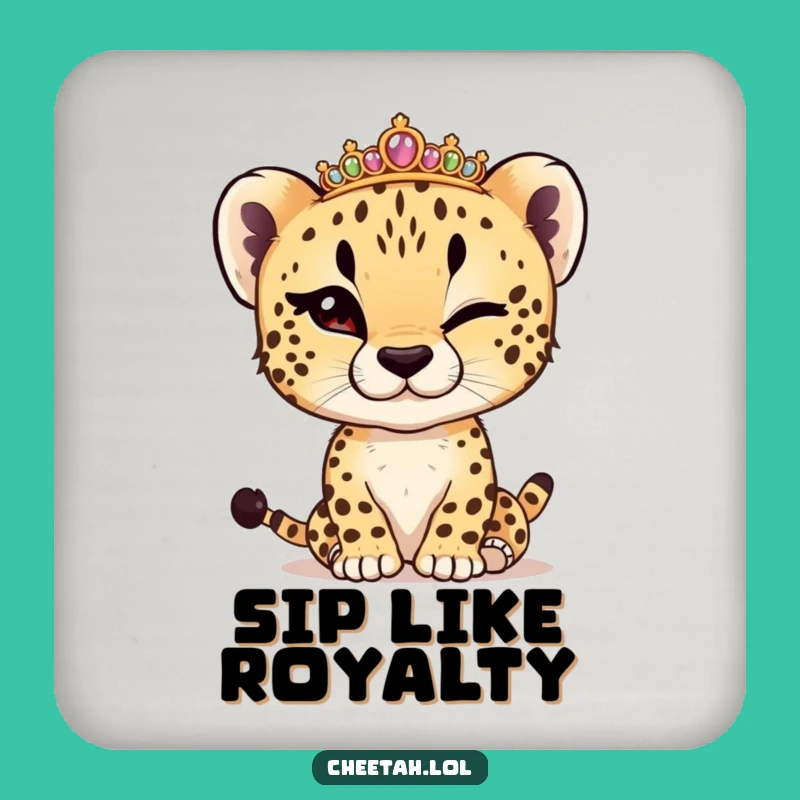 Funny Cheetah Cub Winking Tiara Coaster: Protect Surfaces with Humor Gift