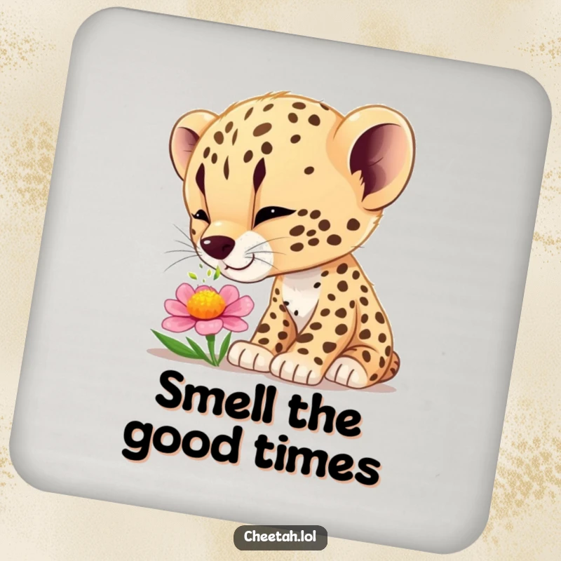Funny cheetah cub wonder coaster, protecting surfaces with a gentle and humorous nature-inspired design.