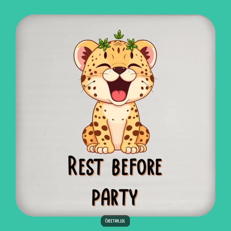 Funny Cheetah Cub Yawn Drink Coaster: Crowned Surface Protection, Hilarious Nap Accessory
