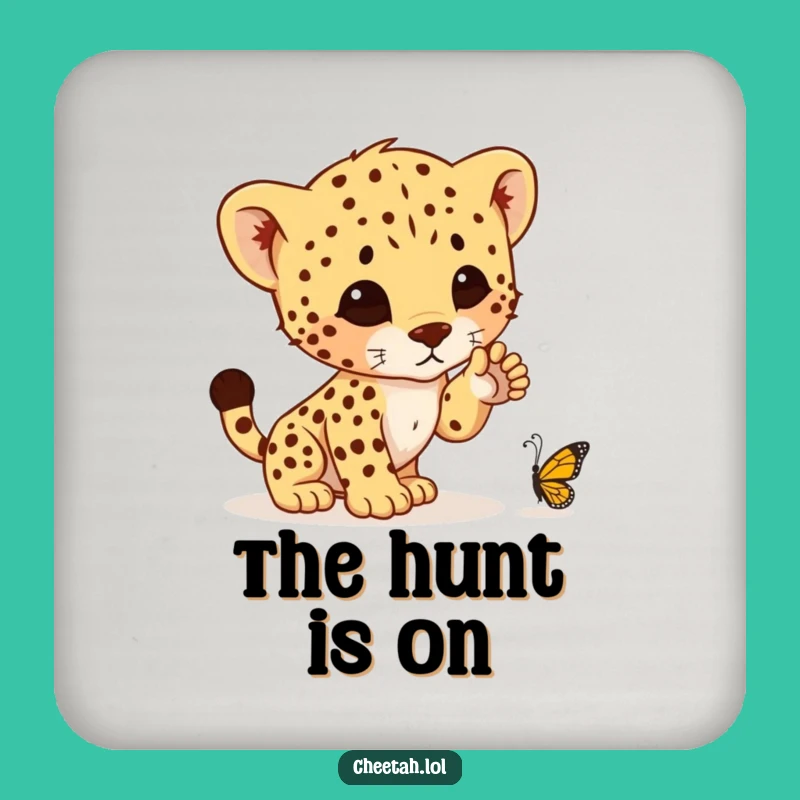 Funny Cheetah Cub Pounce Coaster Set - Protect Surfaces with Humor, Great Gift