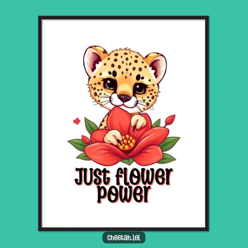 Funny Cheetah Cub Flower Peek Poster - Adorable Art, Hilarious Gift