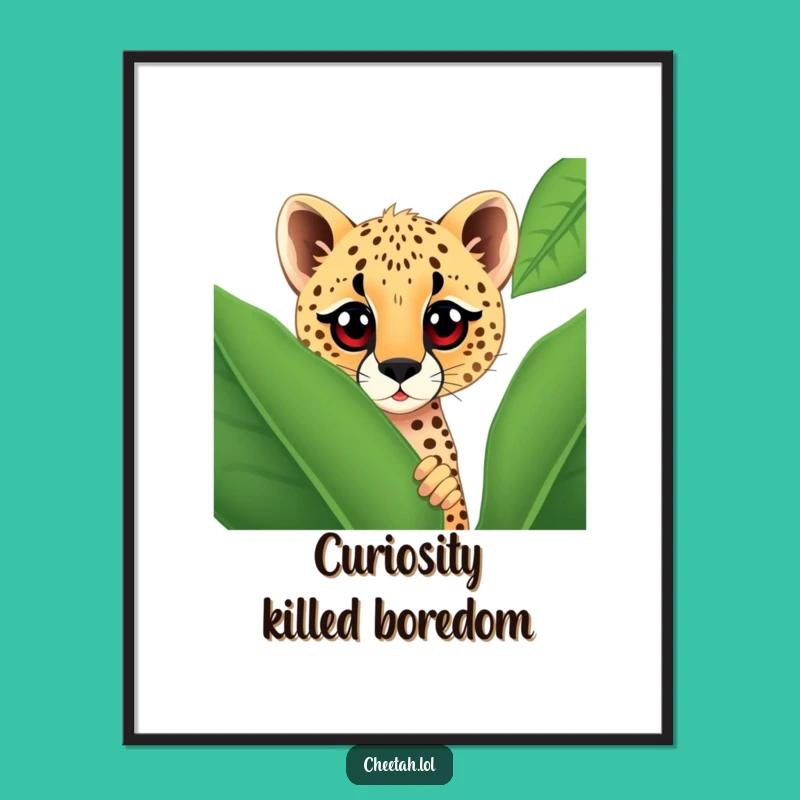 Funny Cheetah Leaf Peek Poster - Curious Eyes Wall Art Gift