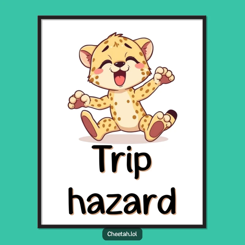 Funny Cheetah Poster: Hilarious Tripping Animal Art Print for Walls