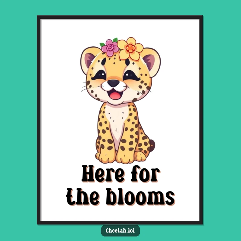 Funny Cheetah Cub Flower Crown Poster: Giggle-Inducing Wall Art