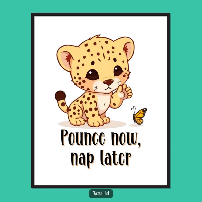 Funny Cheetah Cub Pounce Poster - Adorable Art for Walls, Hilarious Gift