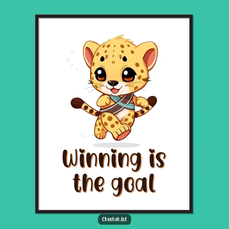 Funny Racing Cheetah Cub Poster: Winner's Sash Wall Art, Speed Decor