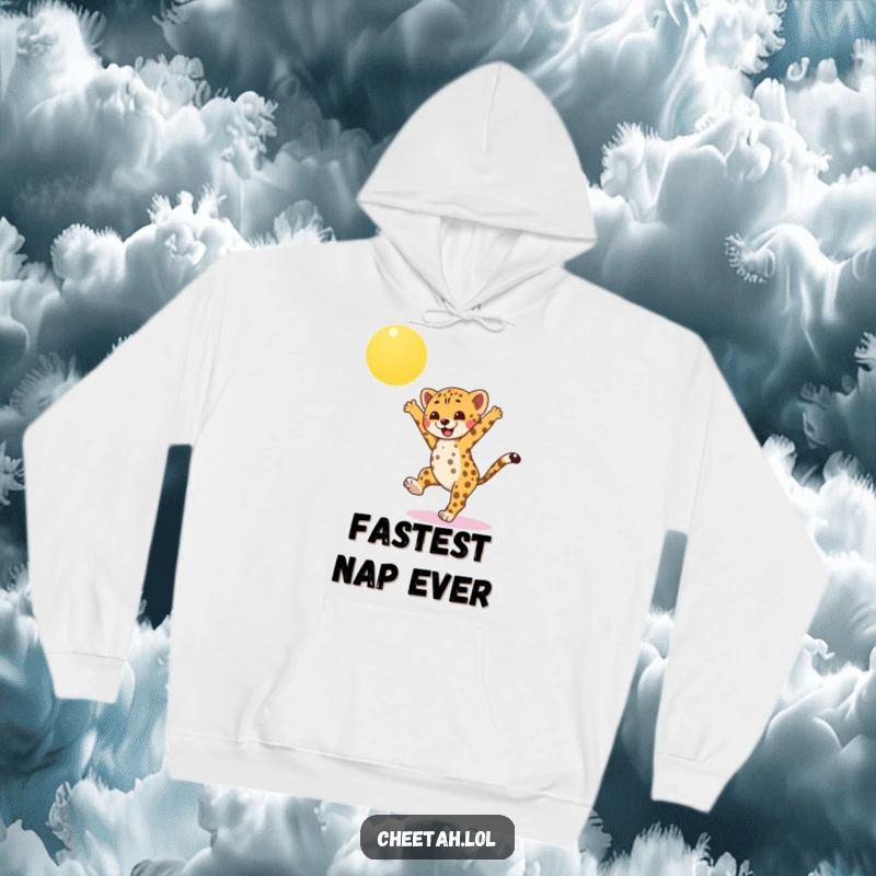 Funny cheetah cub hoodie, joyfully performing a cartwheel under a bright sun, radiating happiness and active fun, ideal for a funny gift.