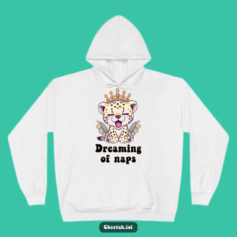 Funny Sleepy Cheetah Cub Crown Hoodie: Warm & Royal Gift for Cozy Moments