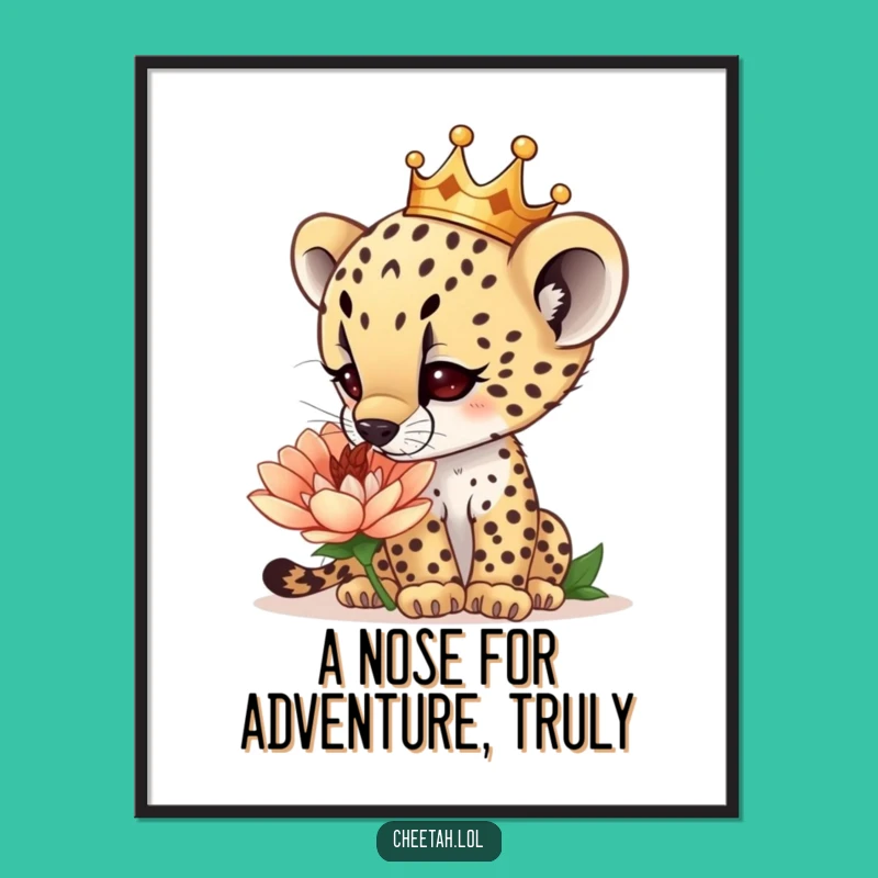 Free Printable Wall Art: Cheetah Crown Flower Sniff - Funny Downloadable Decor