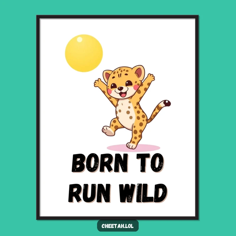 Funny Free Printable Wall Art: Cheetah Cub Cartwheel - Energetic Downloadable Decor