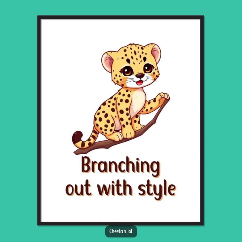 Free Printable Wall Art: Graceful Cheetah Cub Balancing Act Downloadable Art