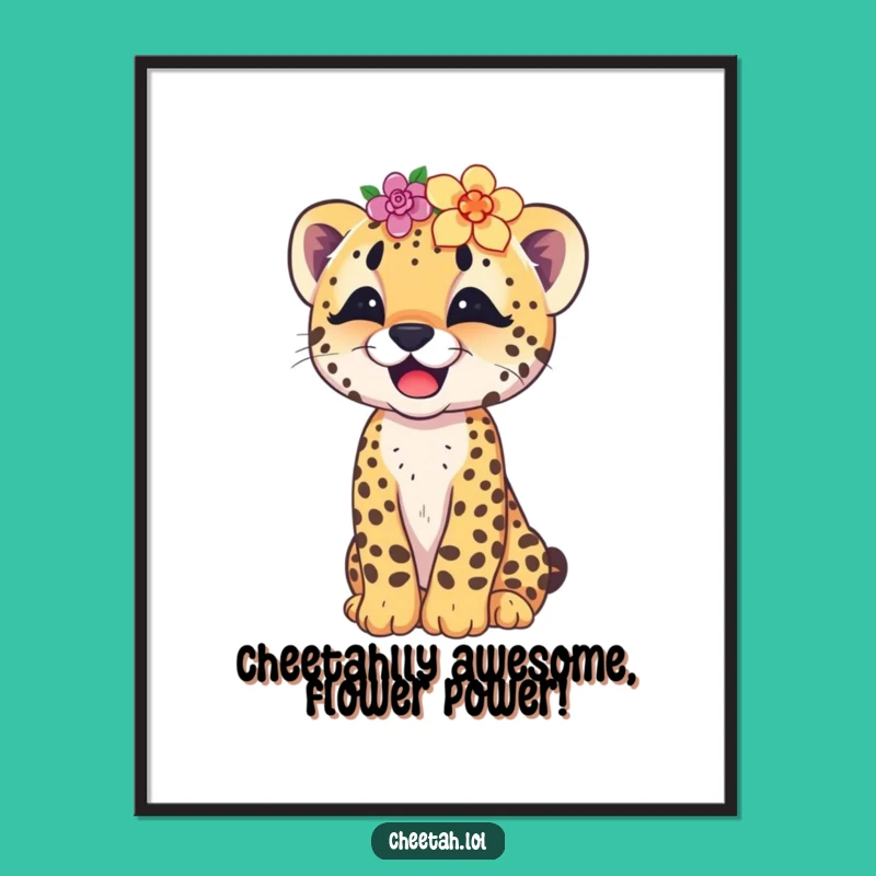 Funny Free Printable Cheetah Wall Art - Giggling Cub Flower Crown Downloadable Decor