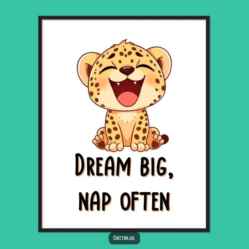 Free Printable Wall Art: Happy Cheetah Cub Yawn - Downloadable Relaxed Decor