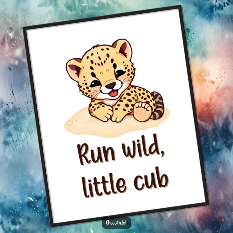 Funny Free Printable Cheetah Cub Wall Art, Cub Rolling Gleefully in Sand, Cute Animal Decor