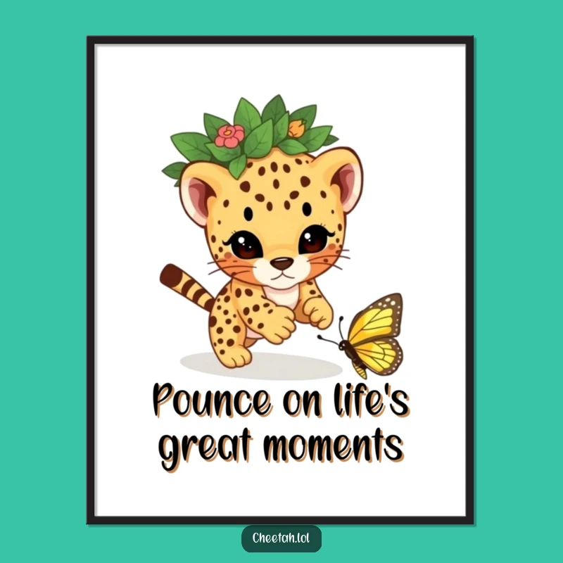 Free Printable Cheetah Wall Art: Playful Cub Pouncing Downloadable Art for Kids Rooms