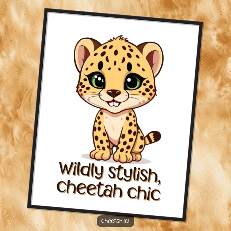 Funny Free Printable Wall Art: A cheetah cub strikes a sleek, stylish pose with a confident grin.