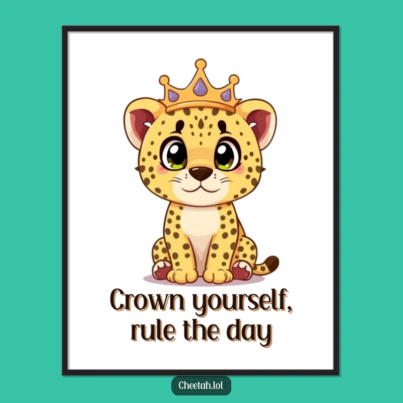 Funny Free Printable Wall Art: Surprised Crown Cheetah Cub - Curious Downloadable Decor