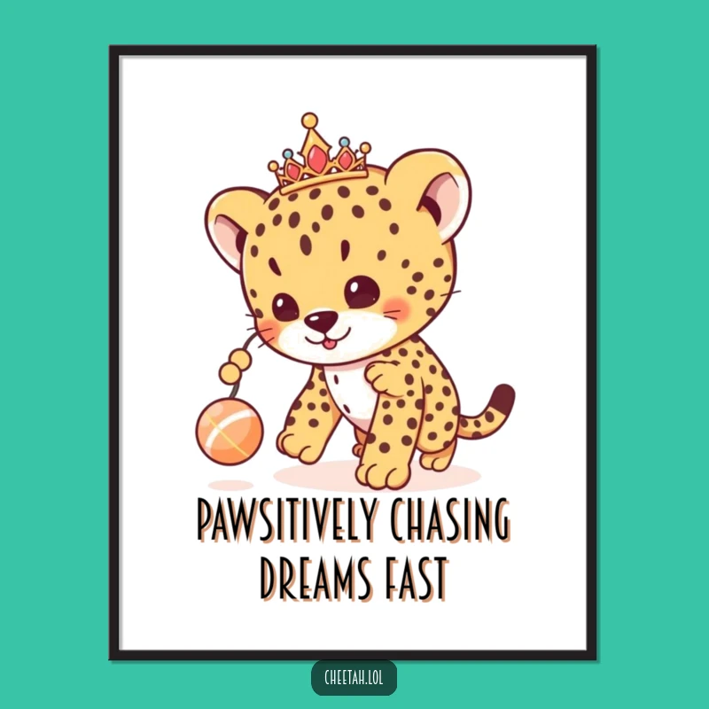 Funny Free Printable Wall Art: Tiara Cheetah Cub Chase - Playful Downloadable Decor