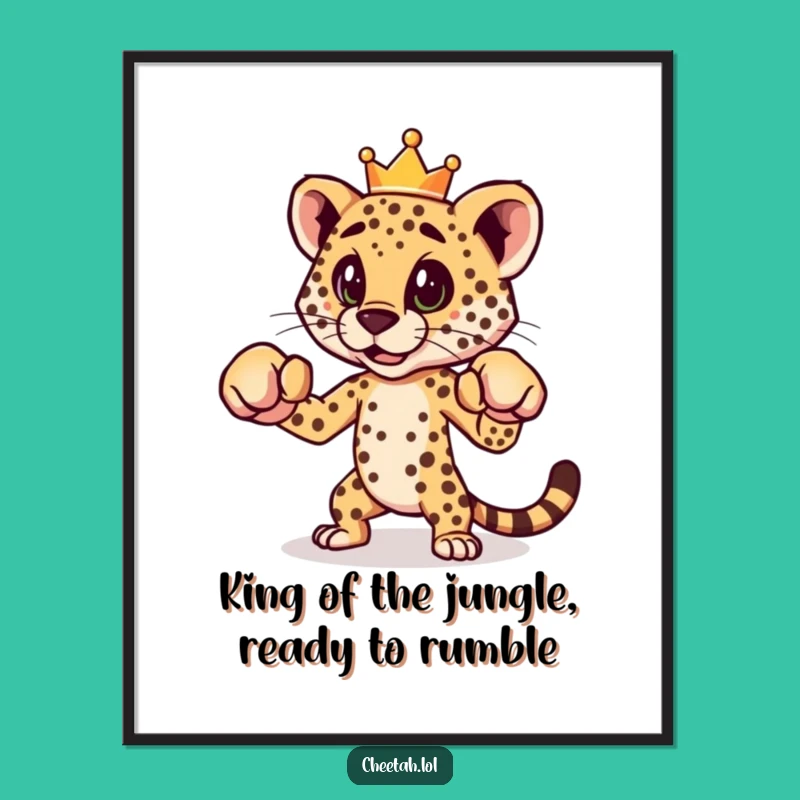 Funny Free Printable Wall Art: Boxing Cheetah Crown, Downloadable Art Gift