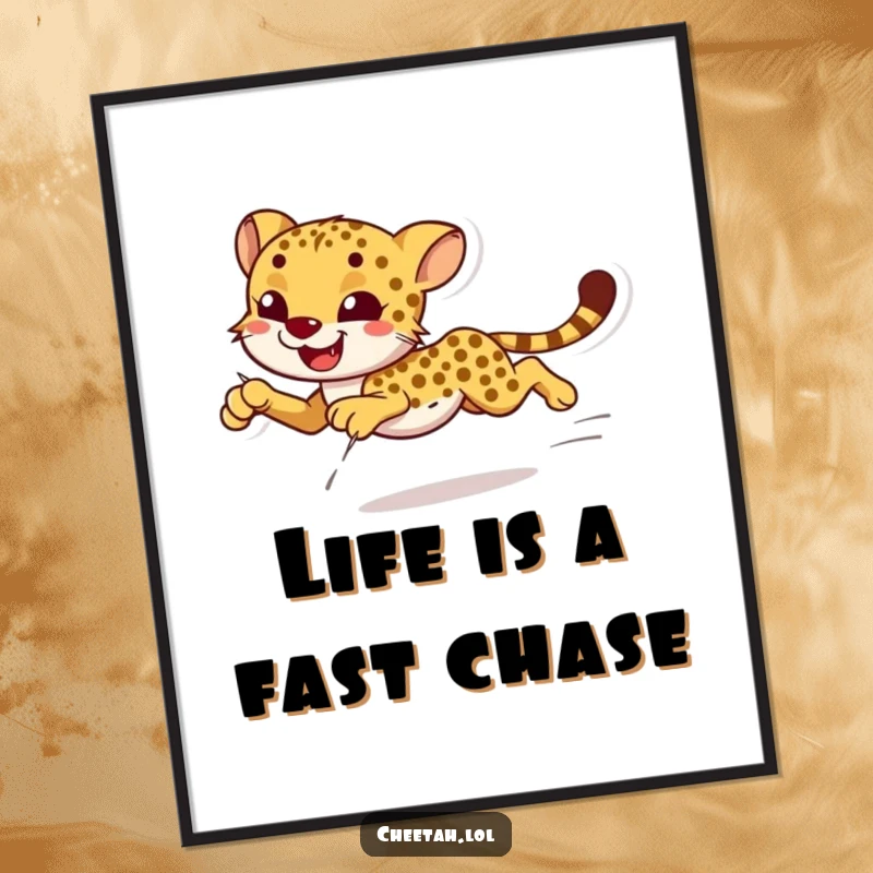 Funny Free Printable Wall Art: A smiling cheetah depicted mid-sprint, showcasing its natural grace and incredible speed.