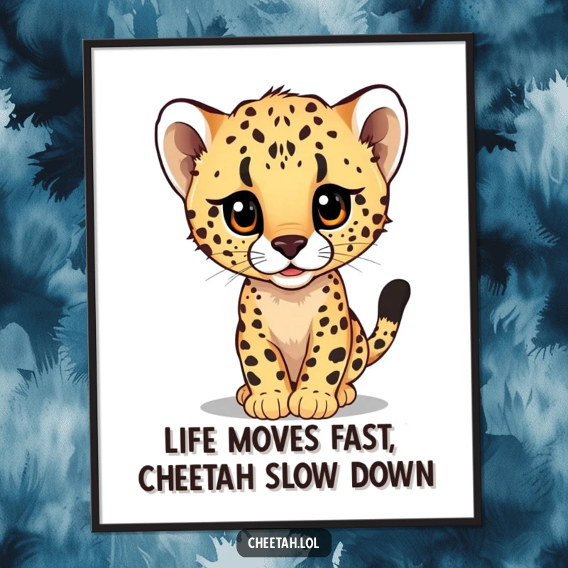 Funny Free Printable Wall Art: An adorable cheetah cub peeking out from behind a massive, fast-moving blur.