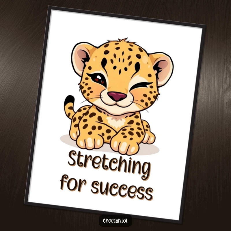 Funny Free Printable Wall Art: A cheetah cub gives a playful wink while stretching languidly, exuding relaxed cool.