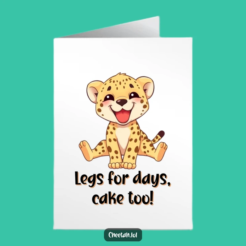 Free Printable Birthday Card: Funny Cheetah Cub Stretching - Hilarious Downloadable Gift