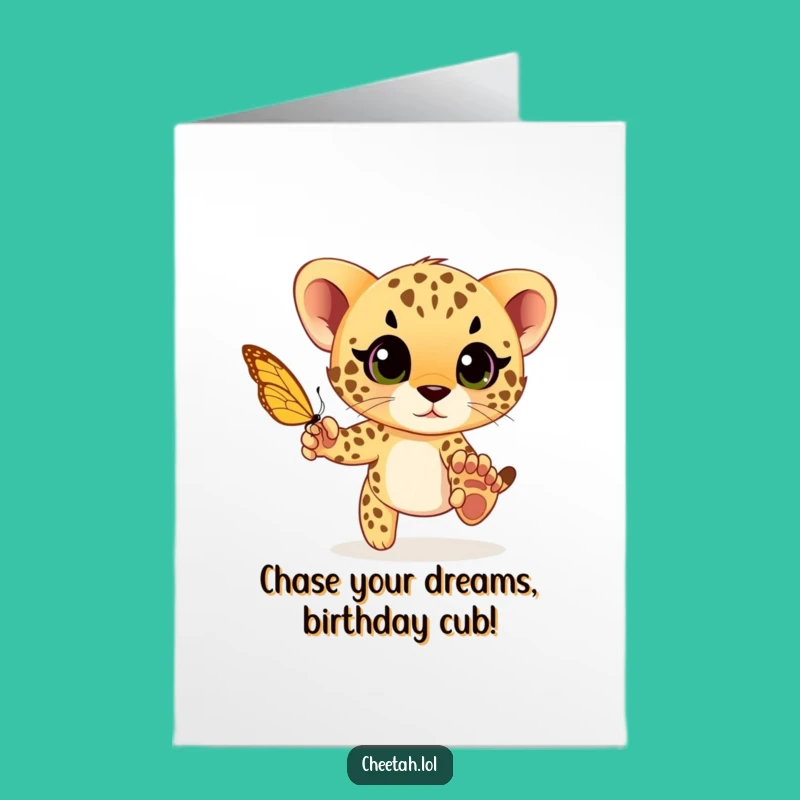 Free Printable Birthday Card: Playful Cheetah Cub, Joyful Downloadable Gift for Kids