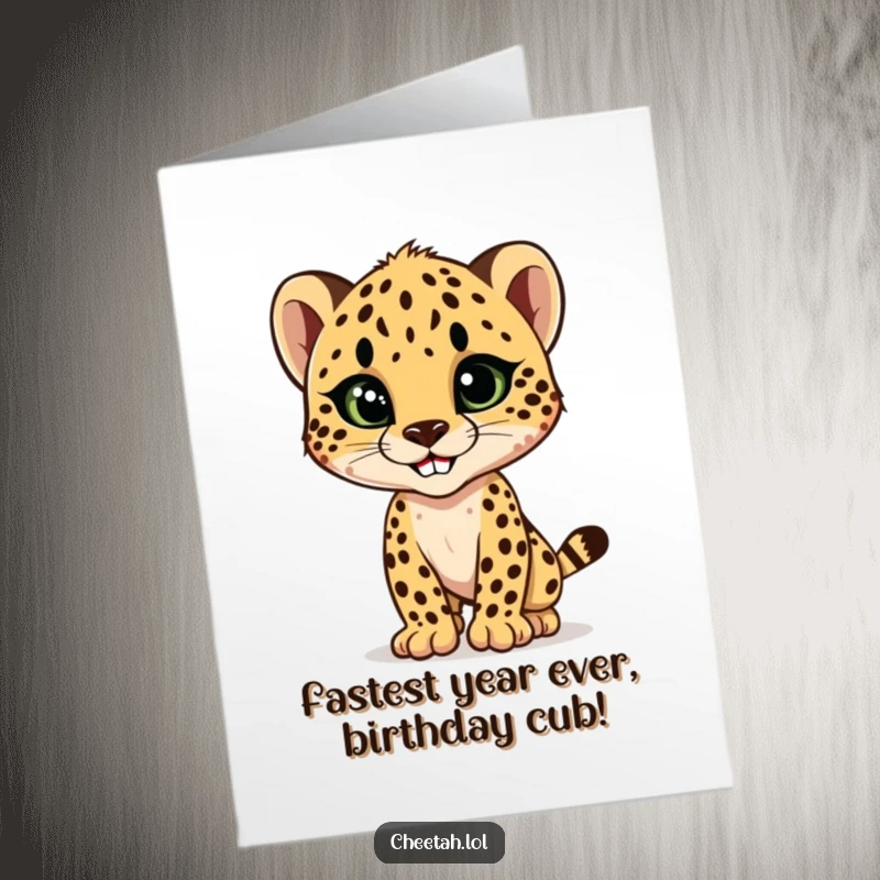 Funny Free Printable Birthday Card: A cheetah cub strikes a confident, stylish pose with a cool grin.