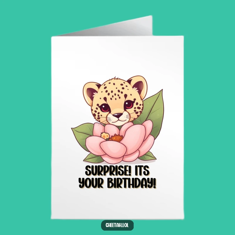 Free Printable Cheetah Birthday Card: Flower Peek Cub Funny Downloadable Gift