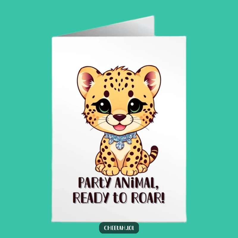 Free Printable Cheetah Birthday Card: Smug Cub Glitter Collar Funny Gift
