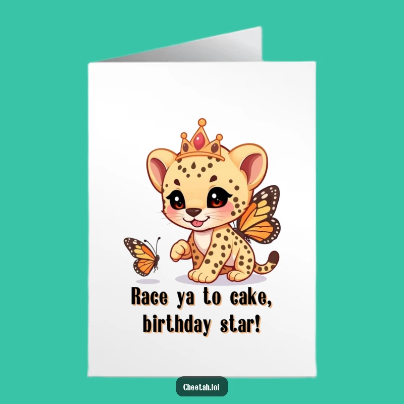 Free Printable Birthday Card: Cheetah Tiara Race - Funny Downloadable Gift