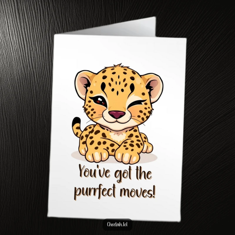 Funny Free Printable Congratulations Card: A cheetah cub gives a playful wink, stretching languidly to celebrate success.