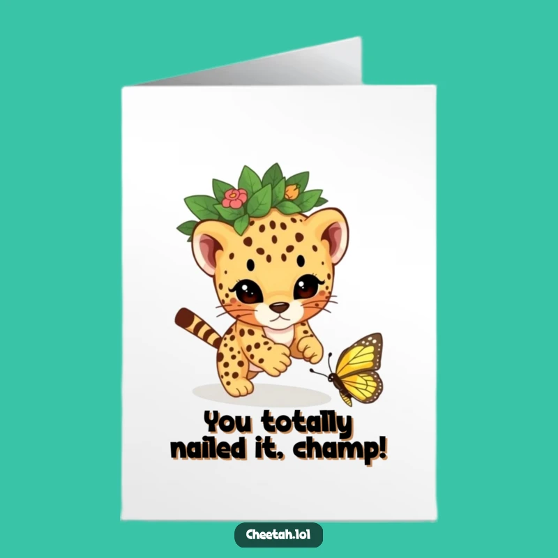 Free Printable Cheetah Card: Playful Pounce Congratulations Downloadable Gift for Any Win
