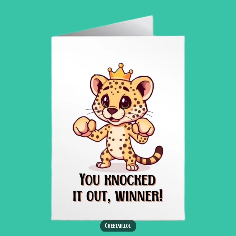 Free Printable Congrats Card: Boxing Cheetah Crown, Funny Downloadable Gift
