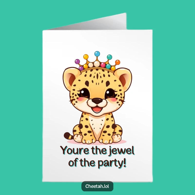 Free Printable Congrats Card: Giggling Cheetah Beaded Crown - Funny Downloadable Gift