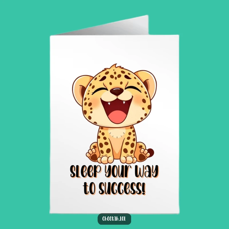 Free Printable Congrats Card: Happy Cheetah Cub Yawn - Downloadable Chill Celebration
