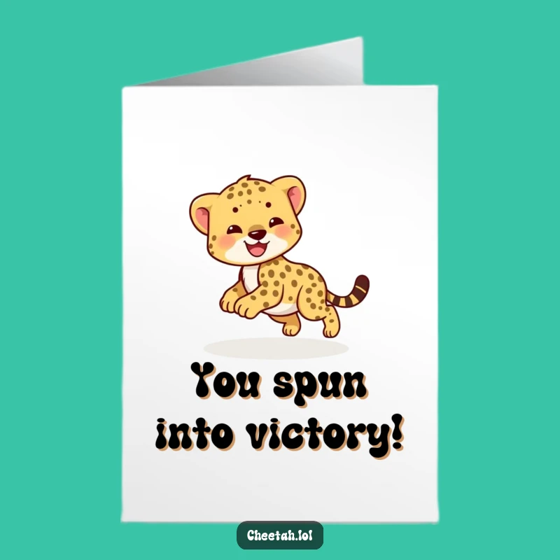 Free Printable Congrats Card: Playful Cheetah Cub, Funny Downloadable Gift for Spirited Wins