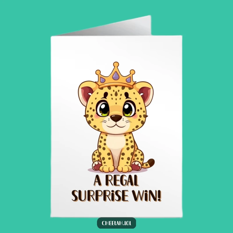 Free Printable Congrats Card: Surprised Crown Cheetah Cub - Funny DIY Downloadable