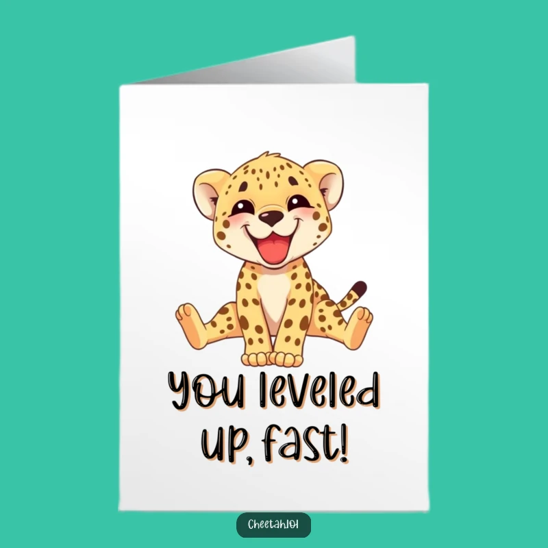 Free Printable Congrats Card: Adorable Cheetah Cub Stretching - Funny Downloadable