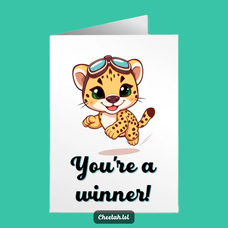 Free Printable Congrats Card: Cheetah Cub Funny Downloadable Gift for a Victorious Race