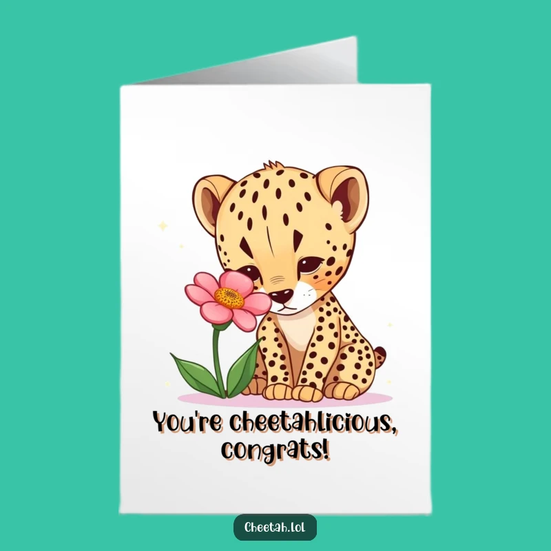 Free Printable Congrats Card: Curious Cheetah Cub, Funny Downloadable Gift for New Discoveries